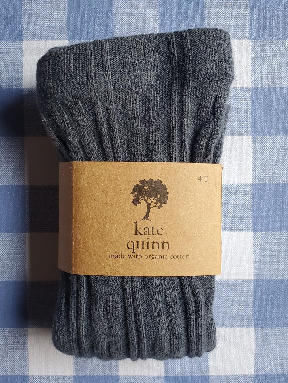 Kate Quinn 4T Iron Gate Blue Gray Ribbed Footless Tights NEW